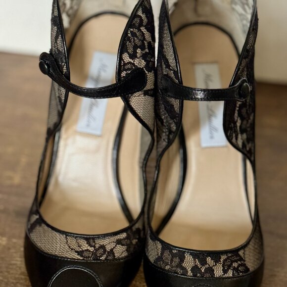 Absolutely adorable  black lace  Monique Lhuillier open toe lace heels size 37EU - Picture 5 of 8